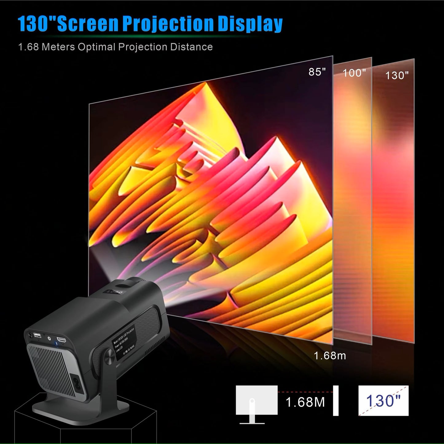 Proyector HY320 Black WiFi 4K  LED mini portátil